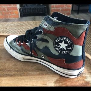 Camo Converse with suede patches. Mens 9, Womens 11  Chuck 70 High Top Shoes